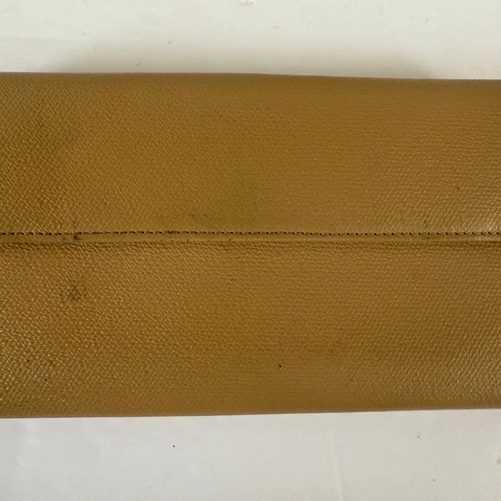 CHANEL Long Wallet Double Sided Snap‎ Button Beige Leather Authentic
